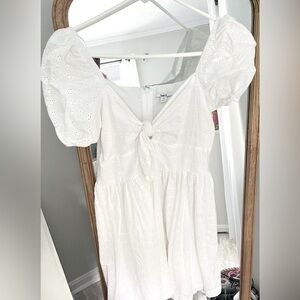 Bar III White Eyelet Mini Dress with Puff Sleeves